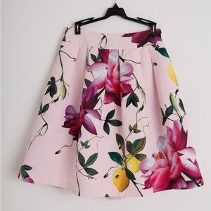 Ted Baker Pink Floral & Lemon Print Midi Skirt
